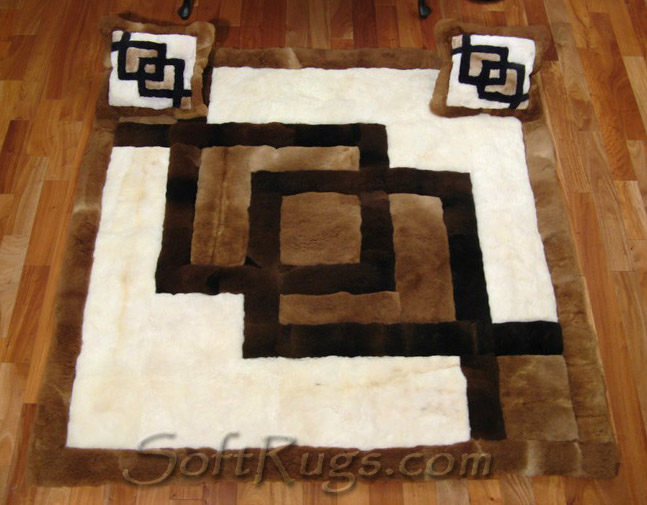 custom matching rug and pillows set in alpaca fur