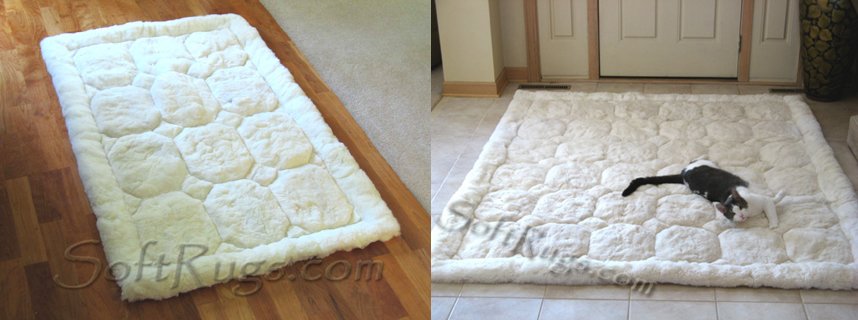 White Puffs Alpaca Fur Rugs in Foyer and Dining Room