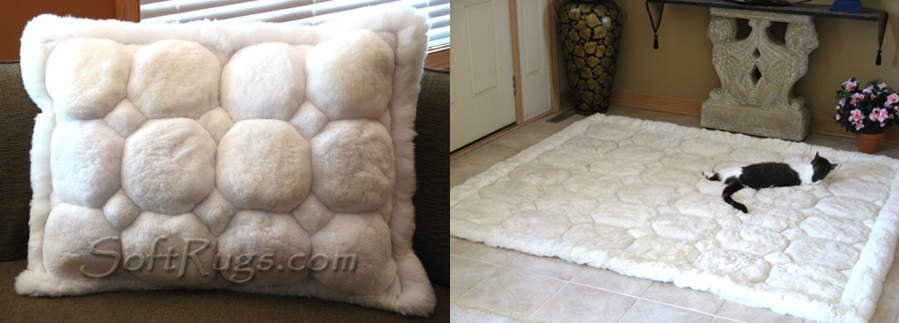 White Puffs Alpaca Pillow and Rug